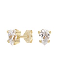 New 9ct Yellow Gold Pear Shaped Cubic Zirconia Stud Earrings