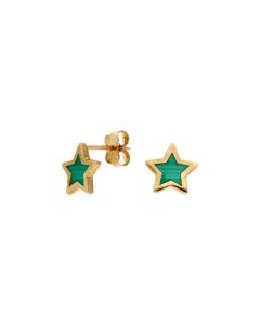 New 9ct Yellow Gold Malachite Star Stud Earrings