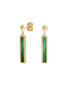 New 9ct Yellow Gold Malachite Bar Drop Earrings