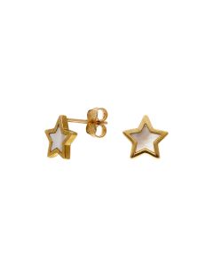 New 9ct Yellow Gold Mother Of Pearl Star Stud Earrings