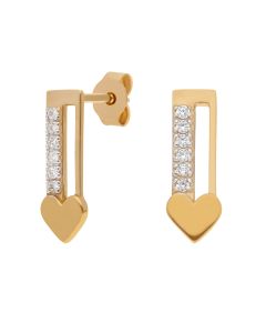 New 9ct Yellow Gold Cubic Zirconia Heart Arrow Stud Earrings