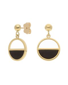 New 9ct Yellow Gold Black Onyx Semi Circle Drop Earrings