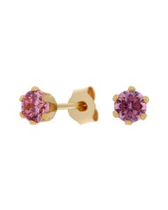 New 9ct Yellow Gold Pink Cubic Zirconia Stud Earrings