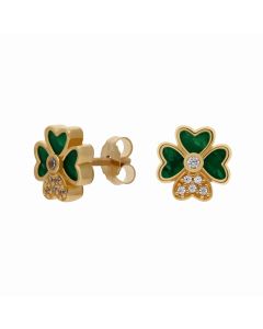 New 9ct Gold Synthetic Malachite Shamrock Clover Stud Earrings