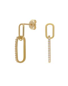 New 9ct Yellow Gold Cubic Zirconia Oval Chain Link Drop Earrings