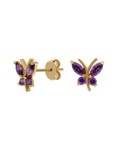 New 9ct Gold Purple Cubic Zirconia Butterfly Stud Earrings