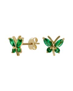 New 9ct Yellow Gold Green Cubic Zirconia Butterfly Stud Earrings
