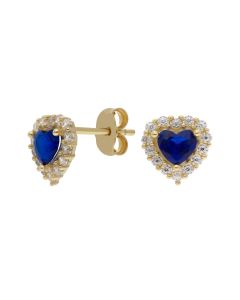 New 9ct Gold Blue & White Cubic Zirconia Heart Stud Earrings