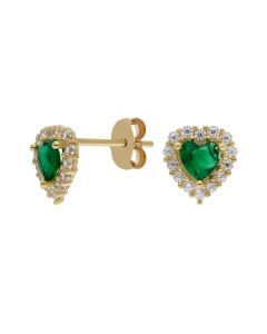 New 9ct Gold Green & White Cubic Zirconia Heart Stud Earrings