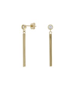 New 9ct Yellow Gold Cubic Zirconia Set Bar Drop Earrings