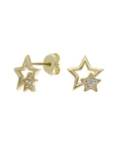 New 9ct Yellow Gold Cubic Zirconia Set Double Star Stud Earrings