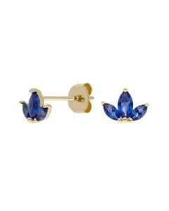 New 9ct Yellow Gold Blue Cubic Zirconia Trilogy Stud Earrings