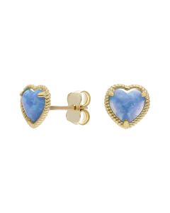 New 9ct Yellow Gold Synthetic Blue Opal Heart Stud Earrings