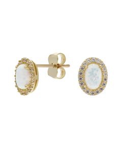 New 9ct Gold Synthetic Opal & Cubic Zirconia Halo Stud Earrings