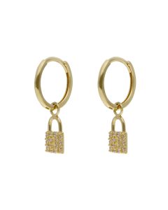 New 9ct Gold Gemstone Padlock Charm Drop Huggie Hoop Earrings