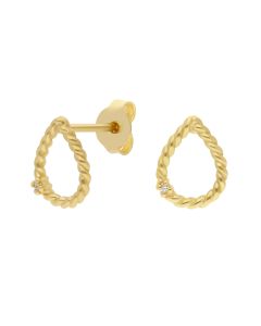New 9ct Yellow Gold Diamond Bead Teardrop Stud Earrings
