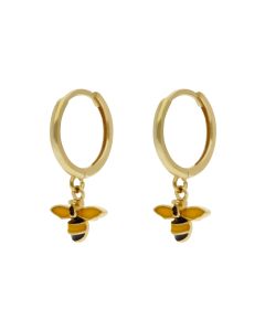 New 9ct Gold Manchester Bee Charm Drop Huggie Hoop Earrings