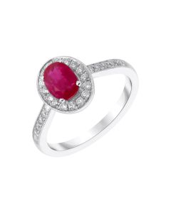 New 9ct White Gold Ruby & Diamond Halo Cluster Ring