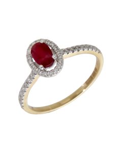 New 9ct Yellow Gold Ruby & Diamond Oval Halo Cluster Ring