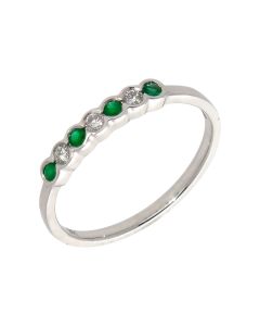New 9ct White Gold Emerald & Diamond Eternity Ring