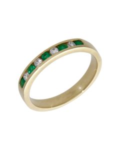 New 9ct Gold Emerald & Diamond Channel Set Half Eternity Ring