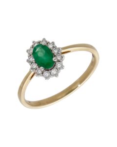 New 9ct Yellow Gold Emerald & Diamond Oval Cluster Ring
