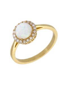 New 9ct Gold Cultured Opal & Cubic Zirconia Halo Cluster Ring