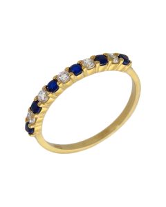 New 9ct Gold Blue & White Cubic Zirconia Half Eternity Ring