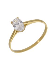 New 9ct Yellow Gold Oval Cubic Zirconia Solitaire Ring
