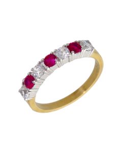 New 9ct Yellow Gold Red & White Cubic Zirconia Eternity Ring