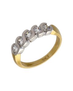 New 9ct Yellow Gold Cubic Zirconia 5 Stone Wave Eternity Ring