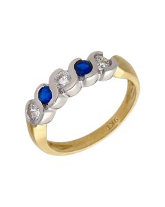 New 9ct Gold Blue & White Cubic Zirconia Wave Eternity Ring