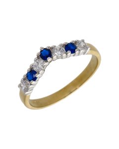 New 9ct Gold Blue & White Cubic Zirconia Half Wishbone Ring
