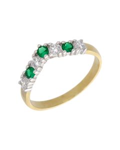 New 9ct Gold Green & White Cubic Zirconia Half Wishbone Ring