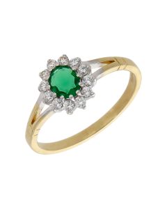New 9ct Yellow Gold Green & White Cubic Zirconia Cluster Ring