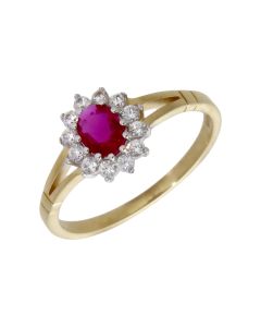 New 9ct Yellow Gold Red & White Cubic Zirconia Cluster Ring