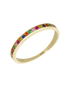 New 9ct Yellow Gold Rainbow Cubic Zirconia Half Eternity Ring