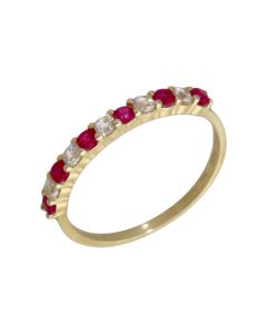 New 9ct Gold Red & White Cubic Zirconia Half Eternity Ring
