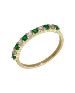 New 9ct Gold Green & White Cubic Zirconia Half Eternity Ring