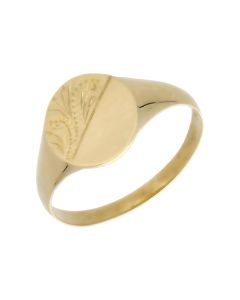 New 9ct Yellow Gold Half Pattern Engraved Signet Ring