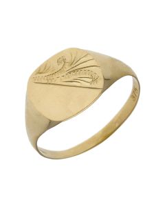 New 9ct Yellow Gold Half Pattern Engraved Square Signet Ring