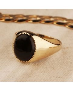 New 9ct Yellow Gold Oval Onyx Signet Ring