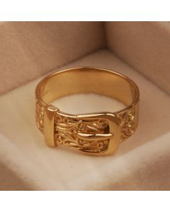 New 9ct Yellow Gold Patterned Buckle Ring