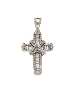 New 9ct Yellow Gold Mixed Cut Cubic Zirconia Cross Pendant