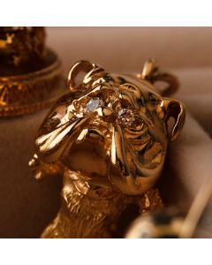 New 9ct Yellow Gold Solid Gemstone Set Bulldog Pendant