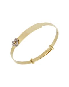 New 9ct Gold Gemstone Heart Childs Expanding Identity Bangle