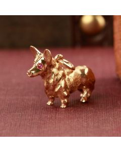 Pre-Owned Vintage 1967 9ct Yellow Gold Topaz Set Corgi Charm