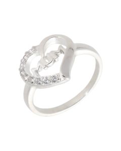 New Sterling Silver Cubic Zirconia Mum Heart Ring