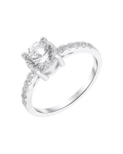 New Sterling Silver Cubic Zirconia Solitaire & Shoulder Ring