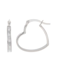 New Sterling Silver Glitter Heart Creole Hoop Earrings